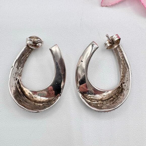 Tested Silver Twisted Hoop Earrings Faux Marcasite Milgrain Cobbled 9.23 Grams - Picture 9 of 16
